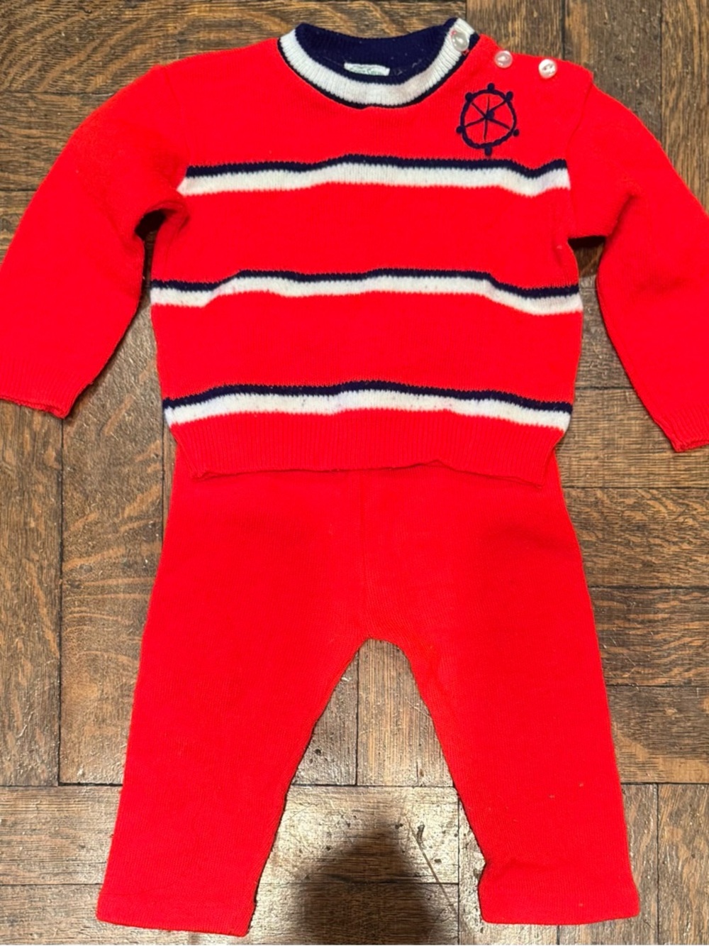 Vintage Knit 2-Piece Baby Toddler Outfit, Sailor Theme, Size 18 Months
